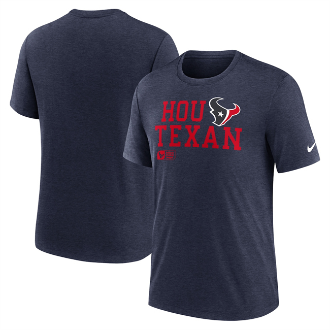 Men's Houston Texans Navy Overlap Lockup Tri-Blend T-Shirt